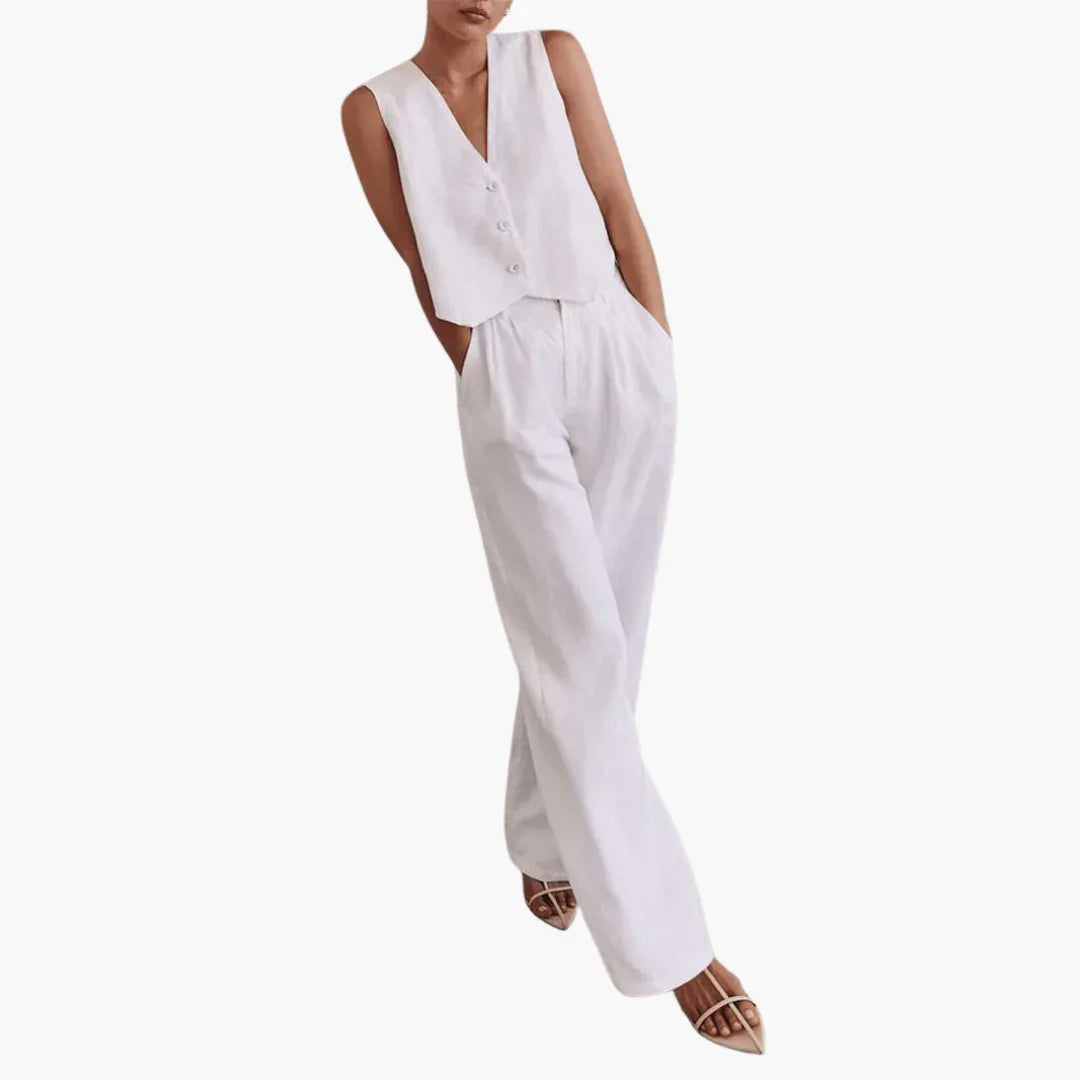 Leinen Zweiteiler Weste Hose für Damen