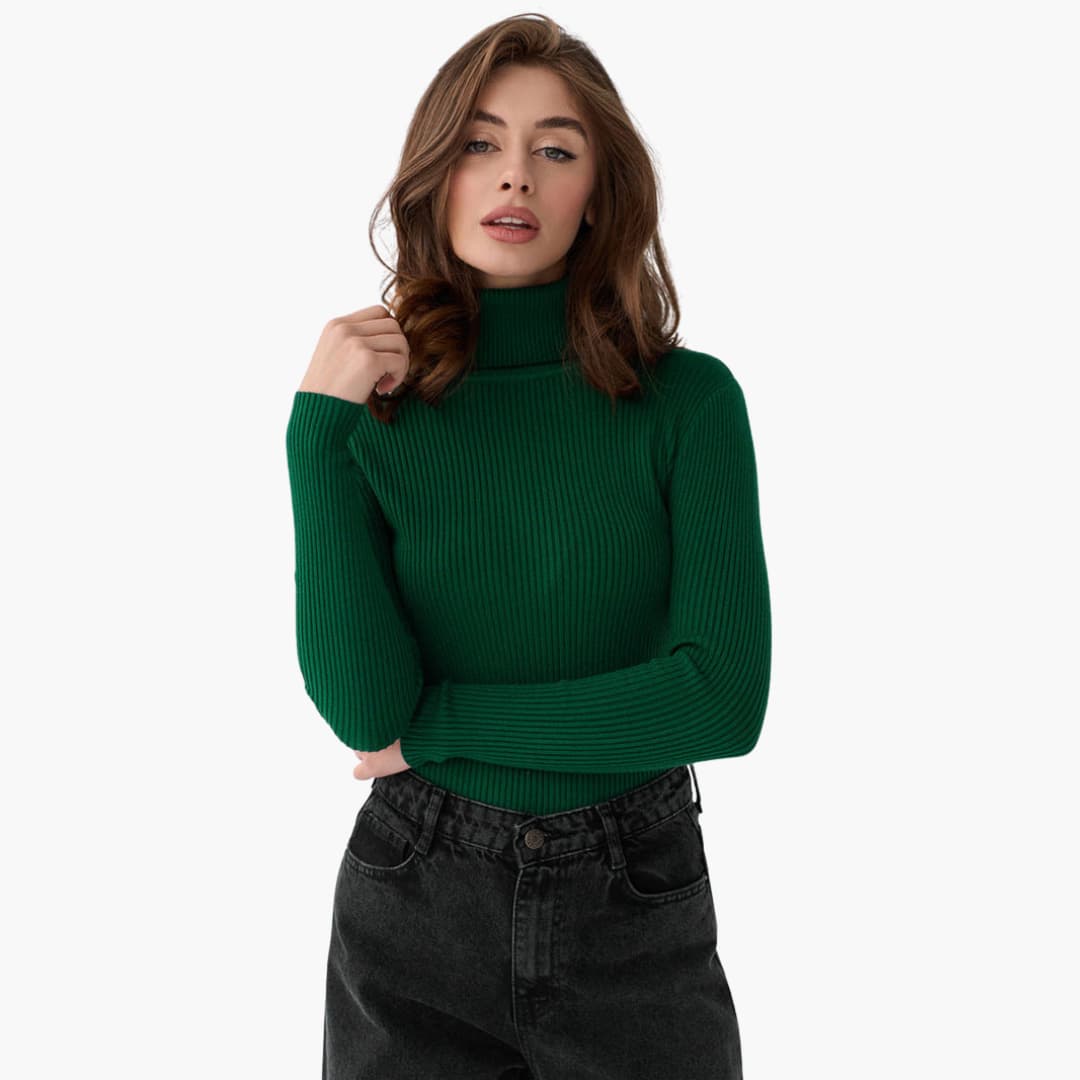 Damen Rollkragenpullover mit gerippter Oberfläche und langen Ärmeln