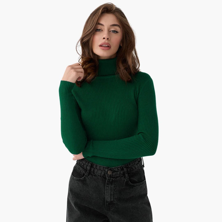 Damen Rollkragenpullover mit gerippter Oberfläche und langen Ärmeln