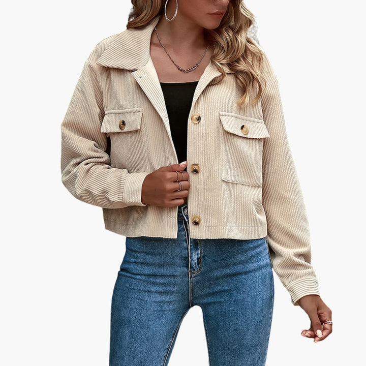 Damen Cordjacke mit Reverskragen und Knopfverschluss