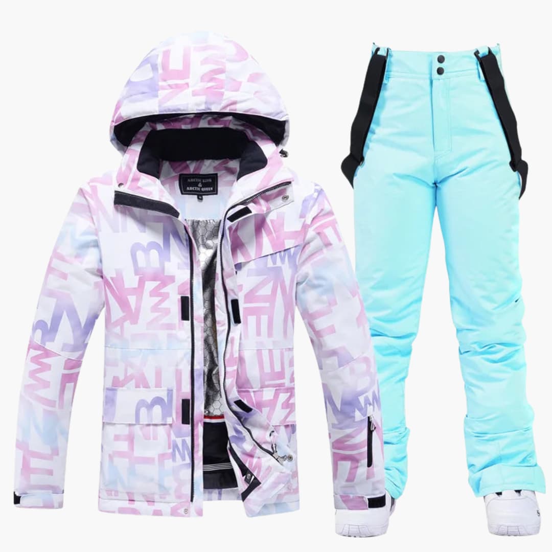 Damen-Skianzug mit Kapuzenjacke und Hosenträgerhose