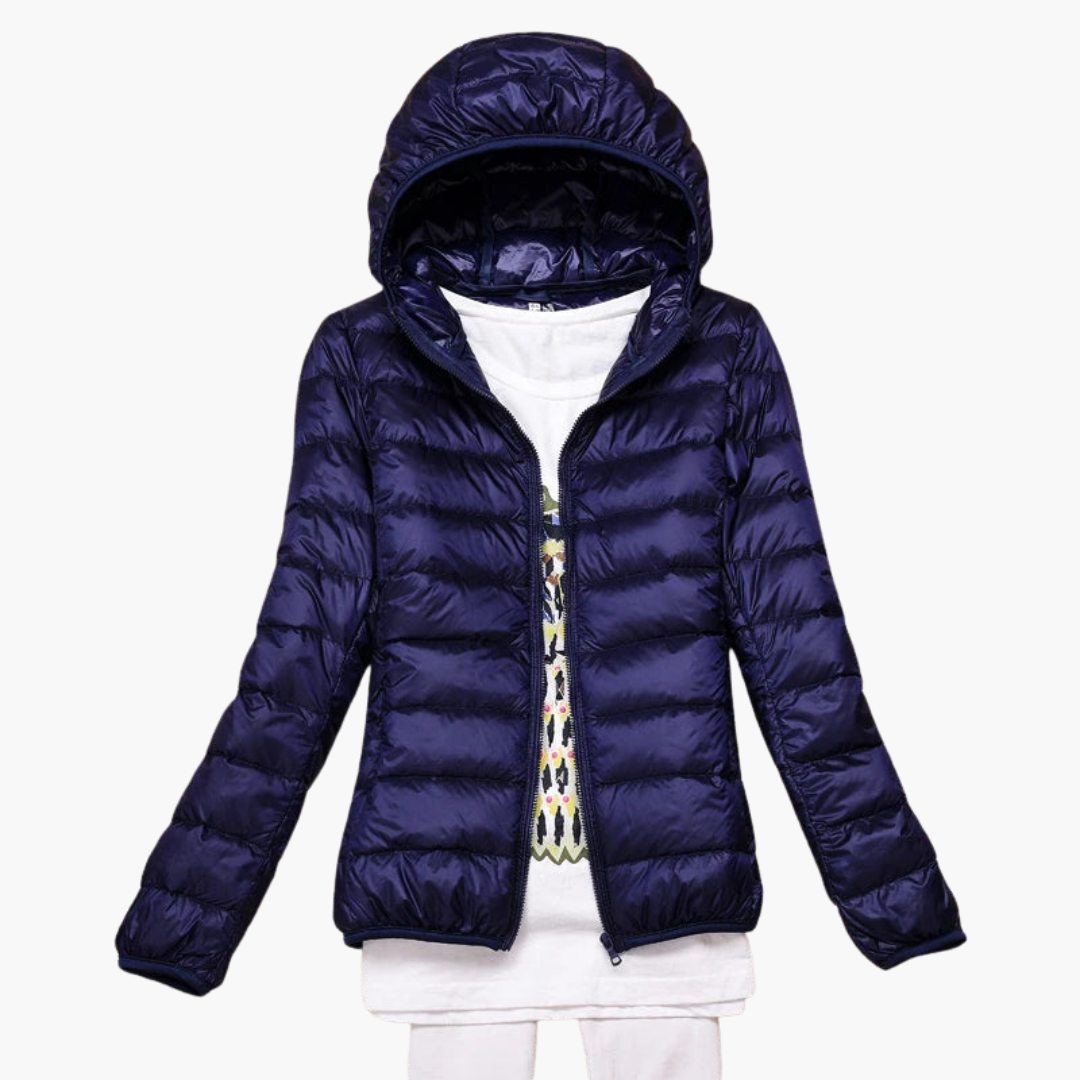 Damen Daunenjacke mit Kapuze und elastischen Bündchen