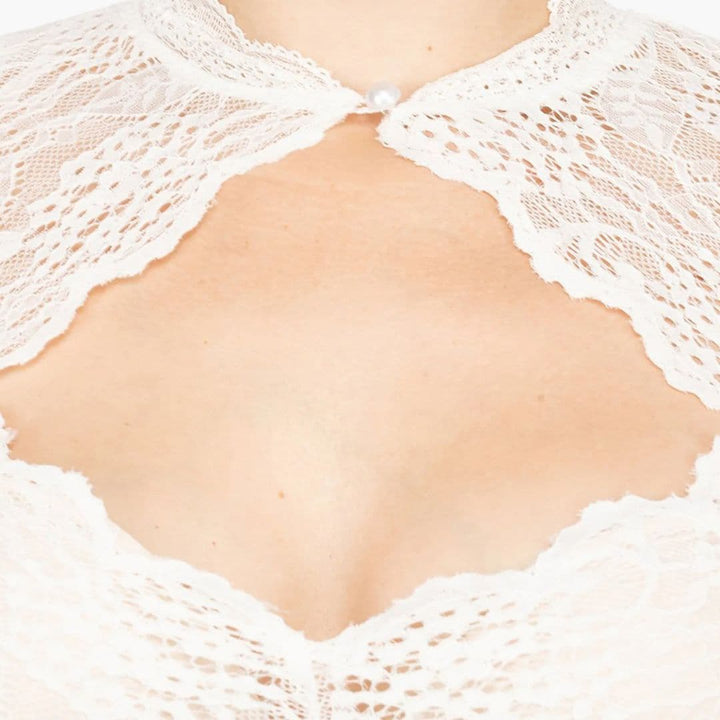 Damen Dirndl Bluse mit Ausschnitt und Spitzenkragen | Oktoberfest 2025