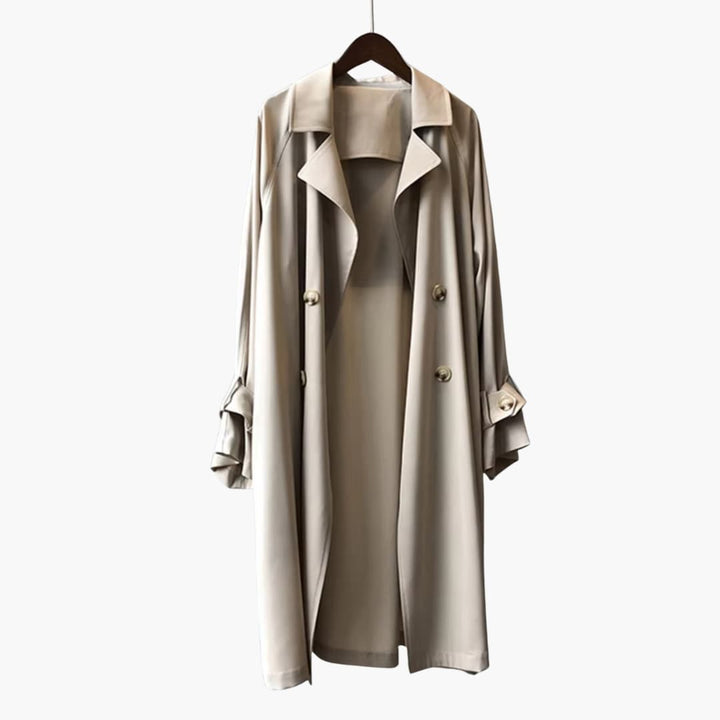 Damen Trenchcoat Lang mit Reverskragen und Knopfverschluss vorne