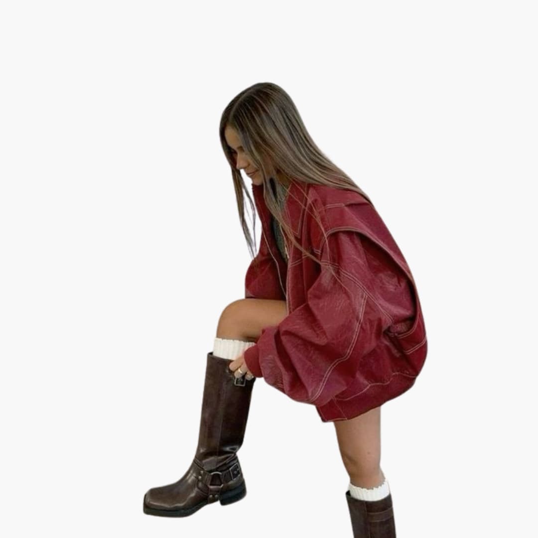 Damen Oversize Jacke mit Kragen und Reißverschluss