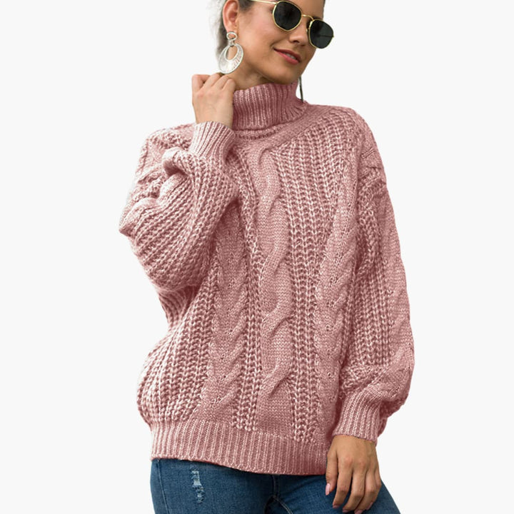 Damen-Strickpullover mit Rollkragen und Zopfmuster-Oberfläche