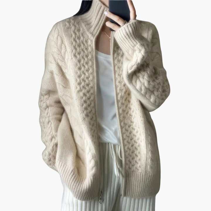 Damen Strickjacke mit Reißverschluss und hohem Kragen