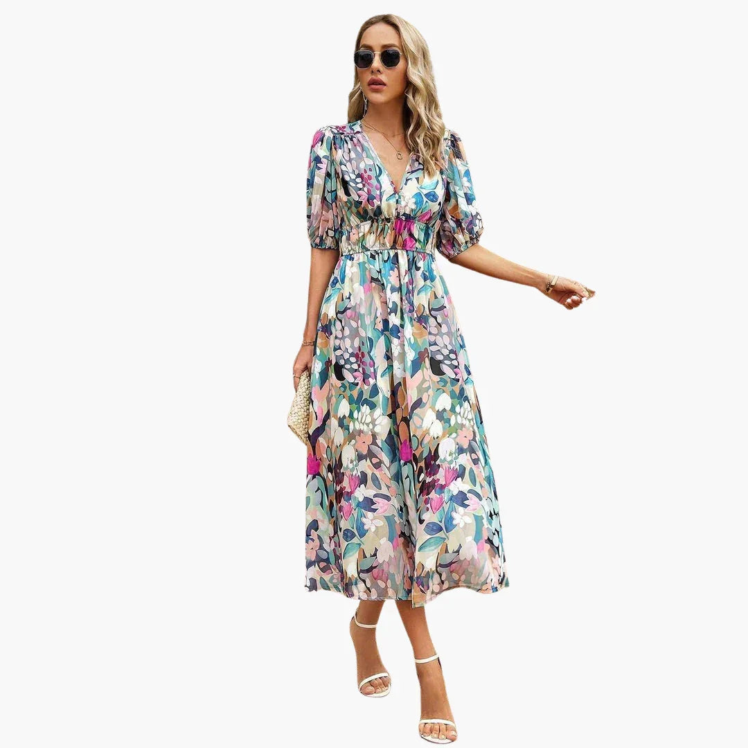 Blumen Midikleid mit Puffärmeln für Damen