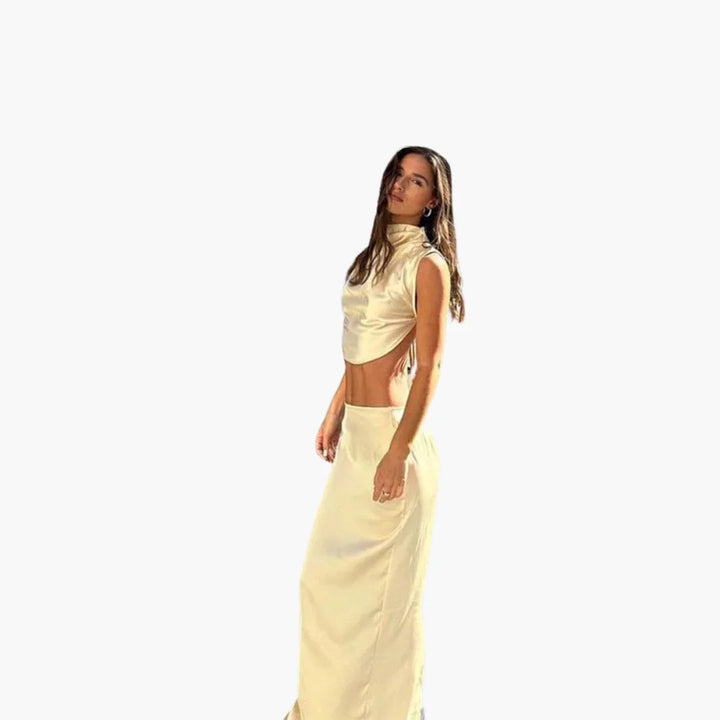 Ärmelloses Satin Zweiteiler Set für Damen