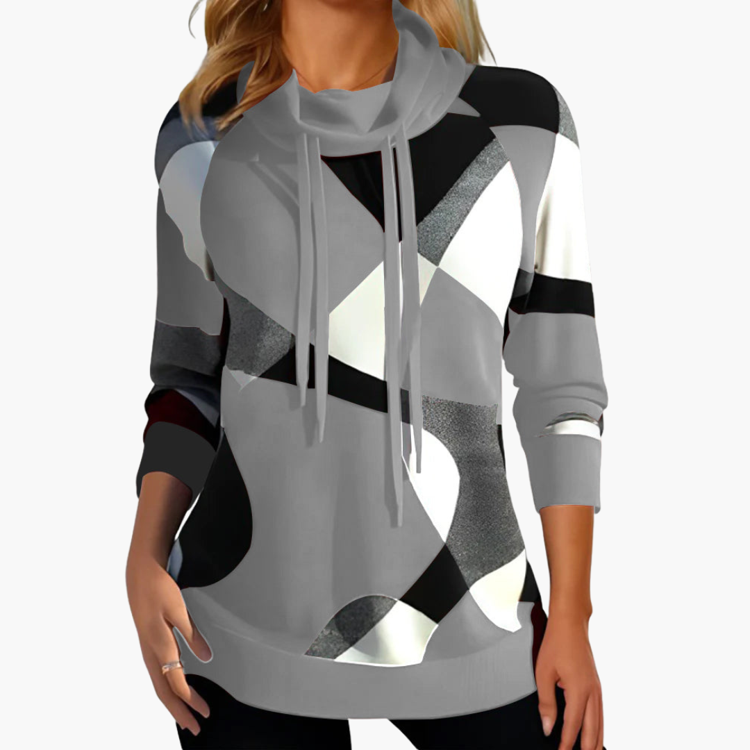 Damen Hoodie mit Kapuze und geometrischem Muster