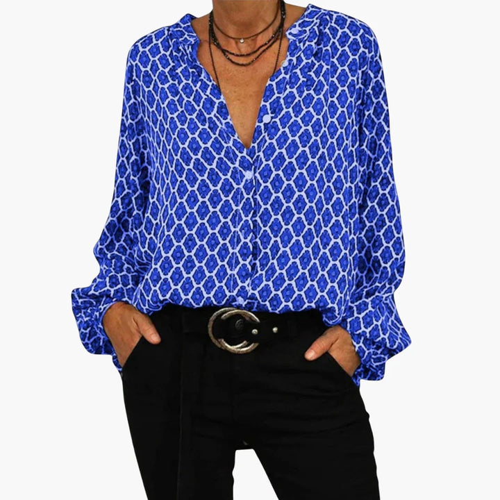 Geometrische V-Ausschnitt Bluse für Damen