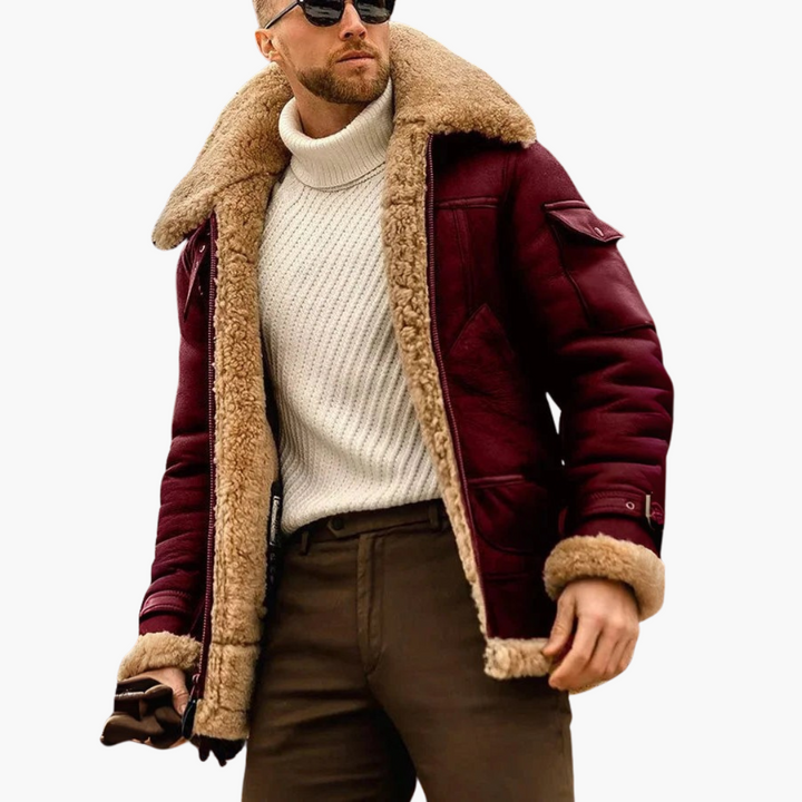 Herrenjacke mit Fellkragen und warmem Design