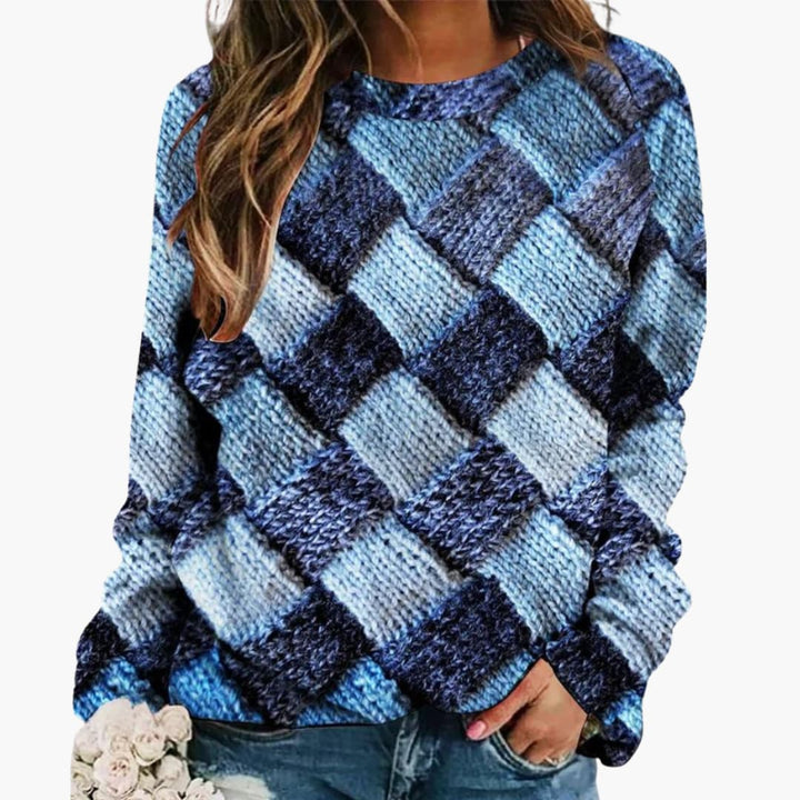 Damen pullover mit Rundhalsausschnitt und mehrfarbigem Muster