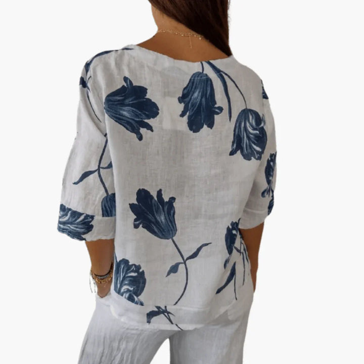 Blumenmuster V-Ausschnitt Bluse für Damen