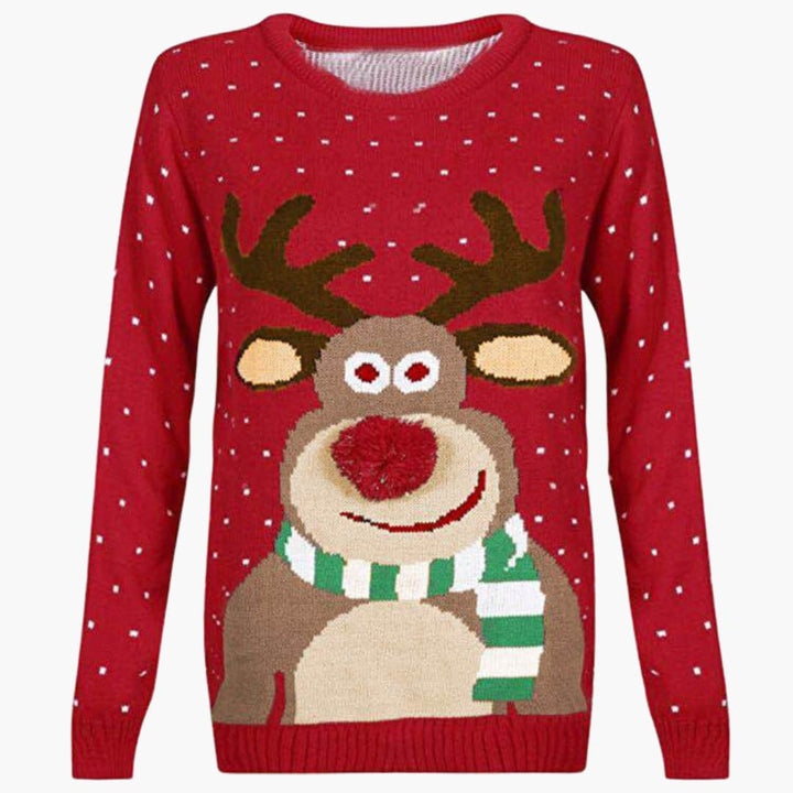 Damen Weihnachts-Pullover mit Rentier und Strukturdetails