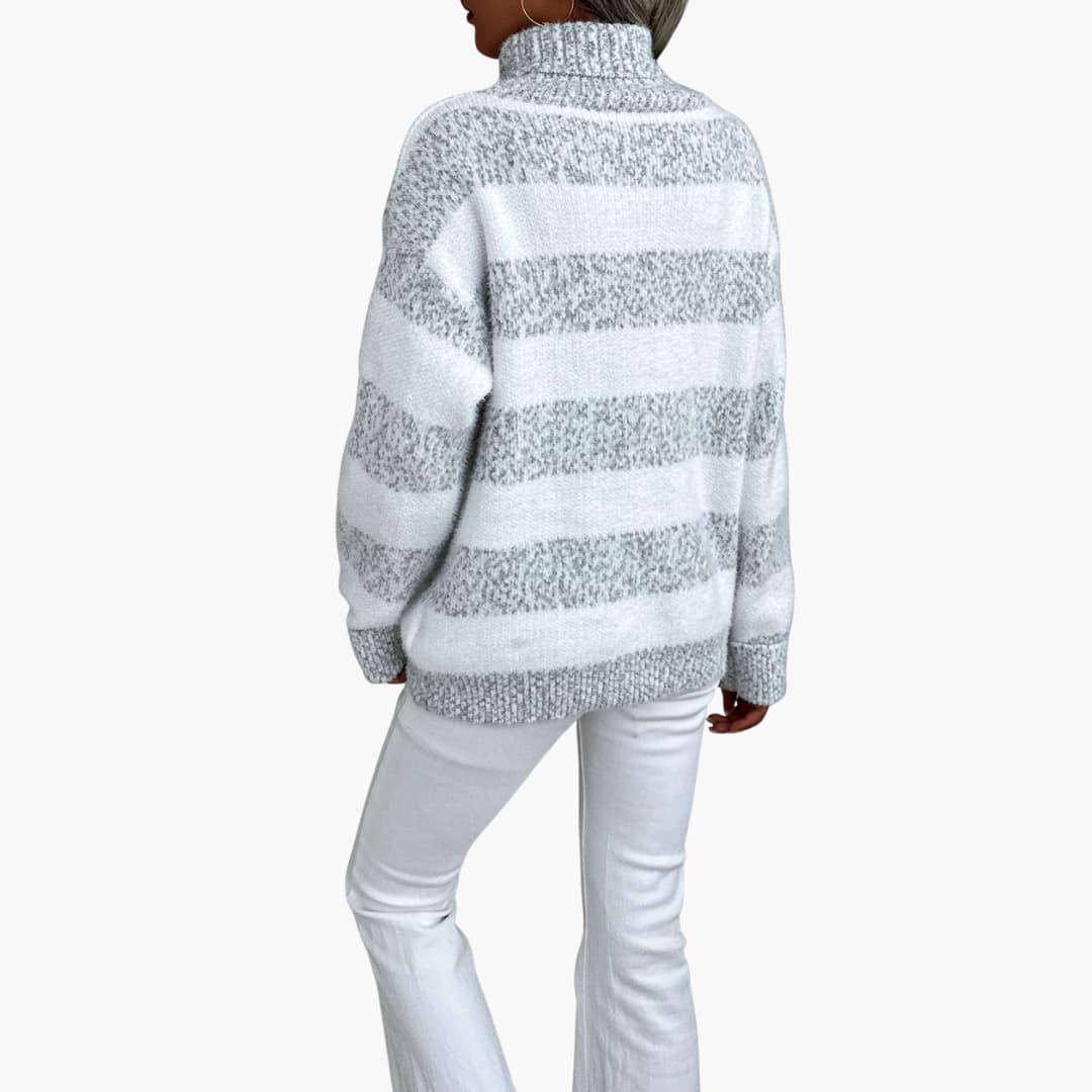 Damen pullover mit Rollkragen und gestreifter Oberfläche