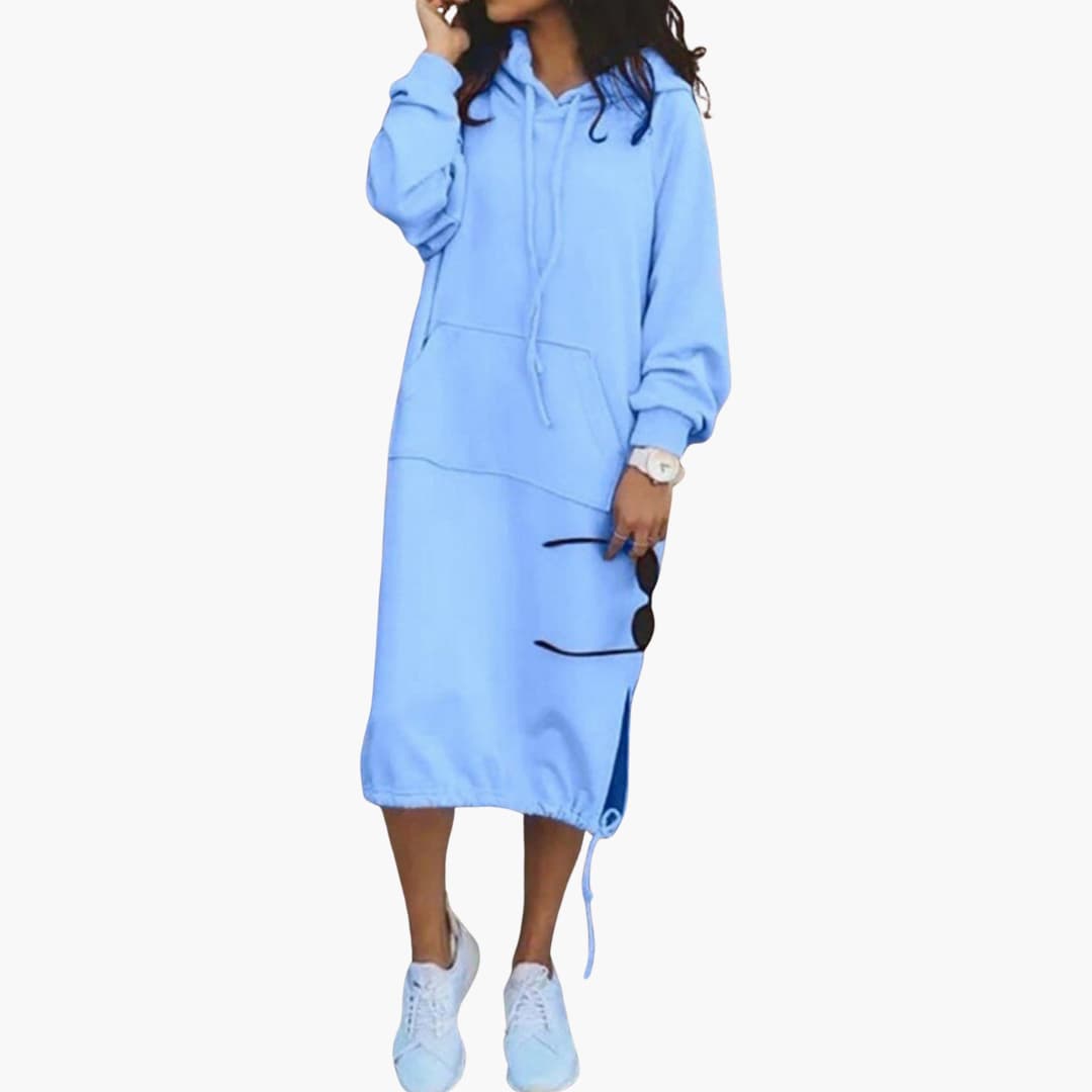 Damen Hoodie Kleid mit langen Ärmeln und Fronttasche