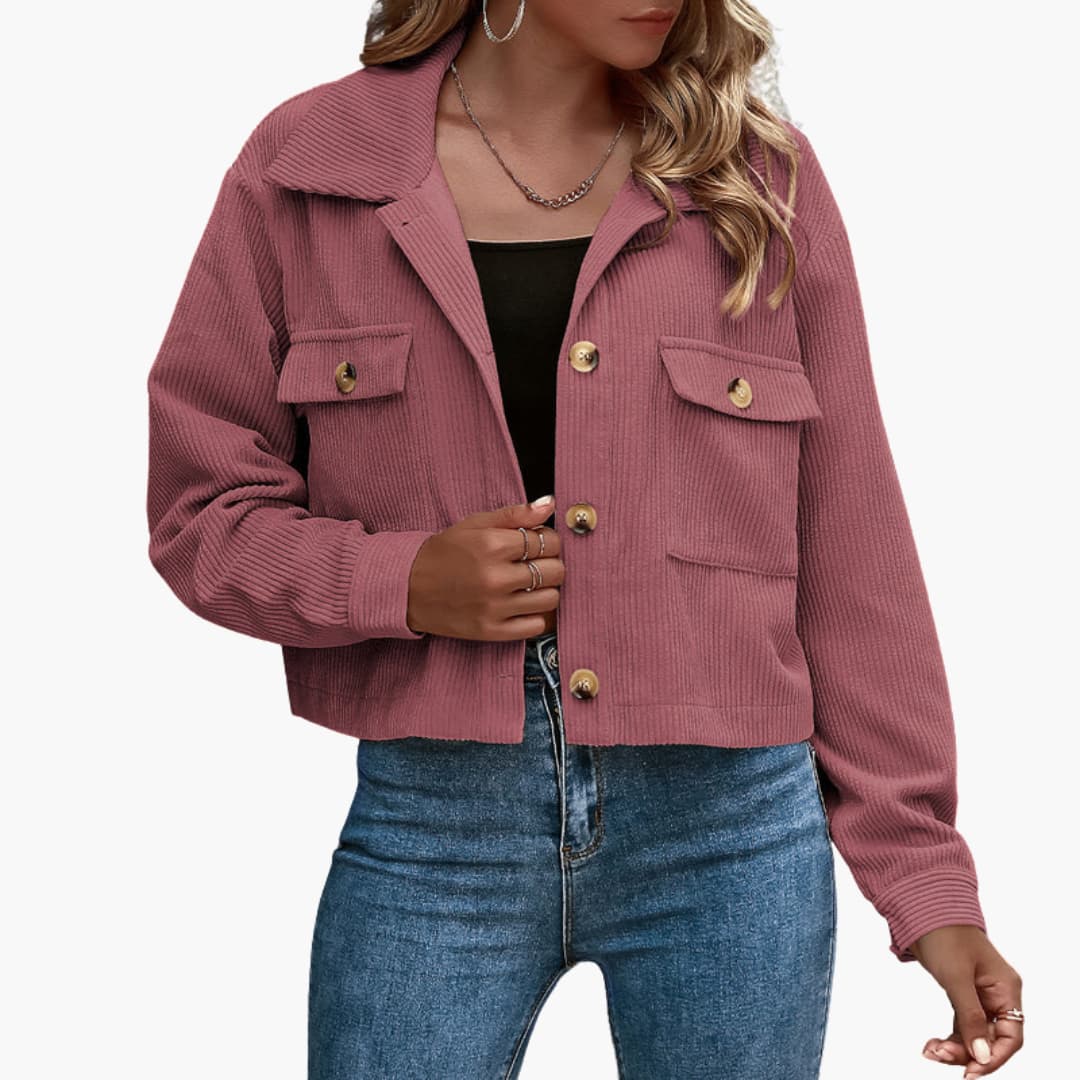Damen Cordjacke mit Reverskragen und Knopfverschluss