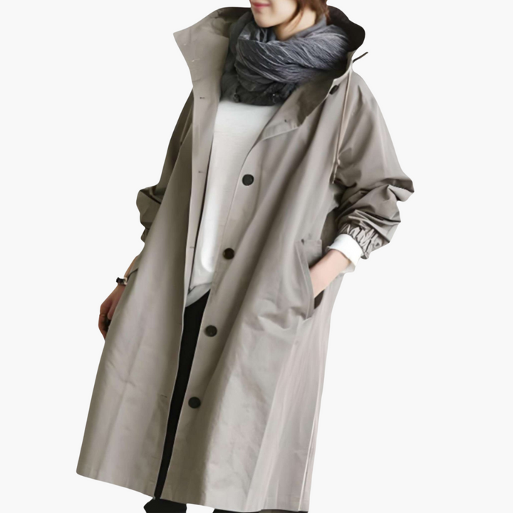 Damen Trenchcoat mit Kapuze und Schutz vor Nässe
