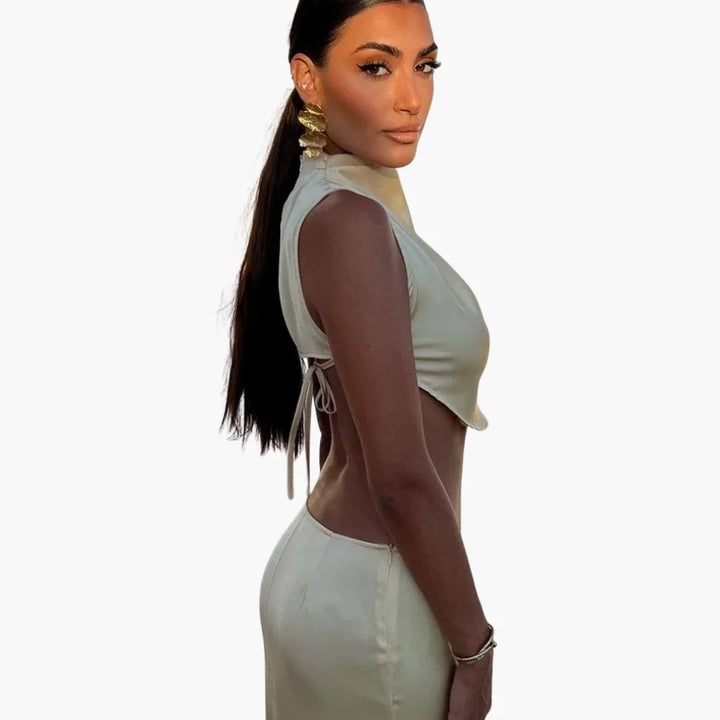 Ärmelloses Satin Zweiteiler Set für Damen