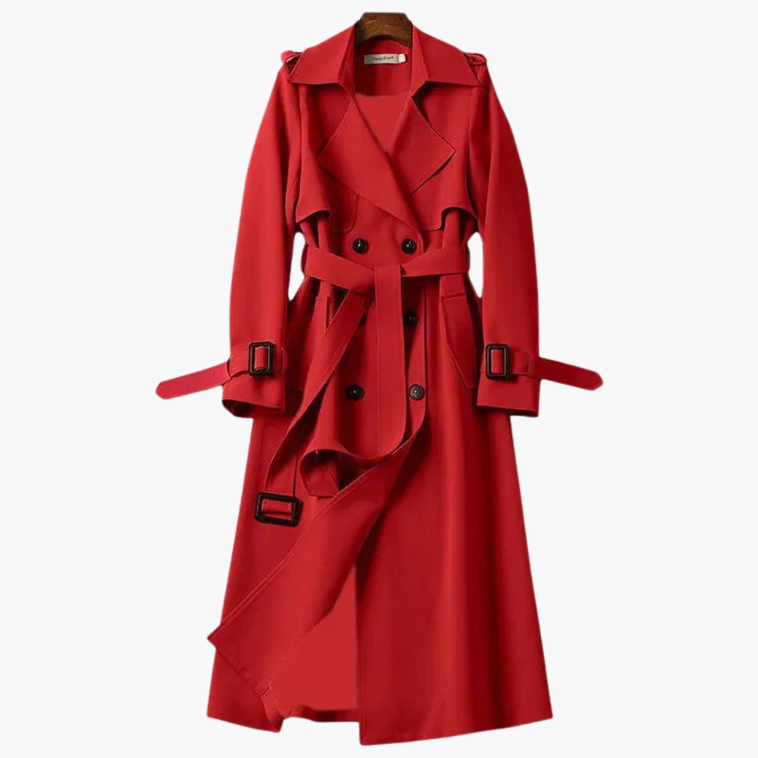 Langer Damen-Trenchcoat mit Taillengürtel und Doppelknöpfen