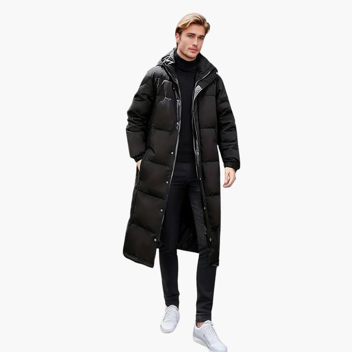 Lange Herren-Steppjacke mit Kapuze