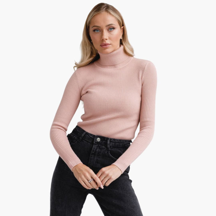 Damen Rollkragenpullover mit gerippter Oberfläche und langen Ärmeln