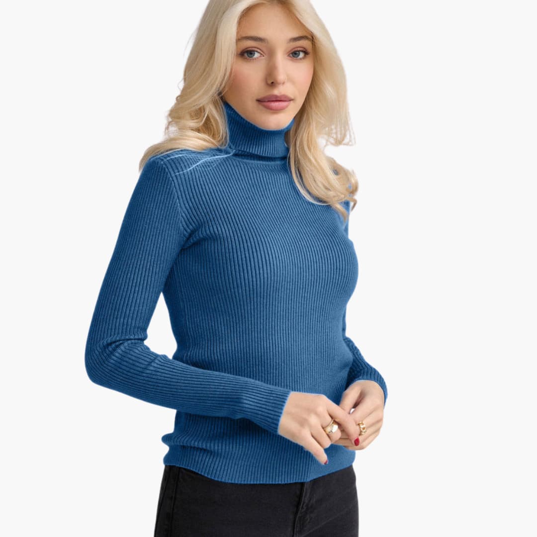 Damen Rollkragenpullover mit gerippter Oberfläche und langen Ärmeln