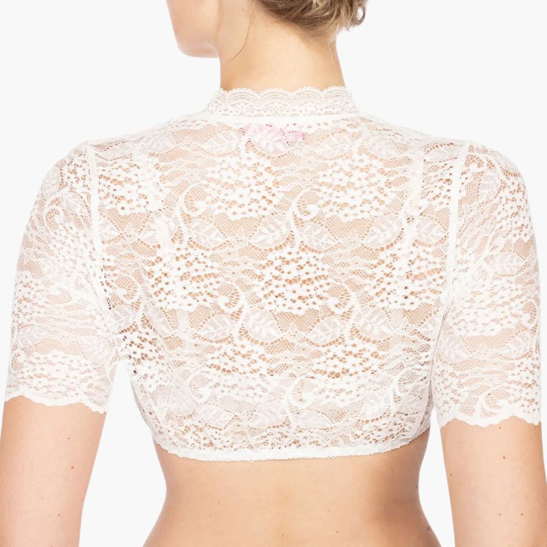 Damen Dirndl Bluse mit Ausschnitt und Spitzenkragen | Oktoberfest 2025