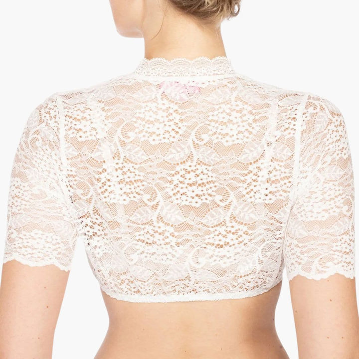 Damen Dirndl Bluse mit Ausschnitt und Spitzenkragen | Oktoberfest 2025