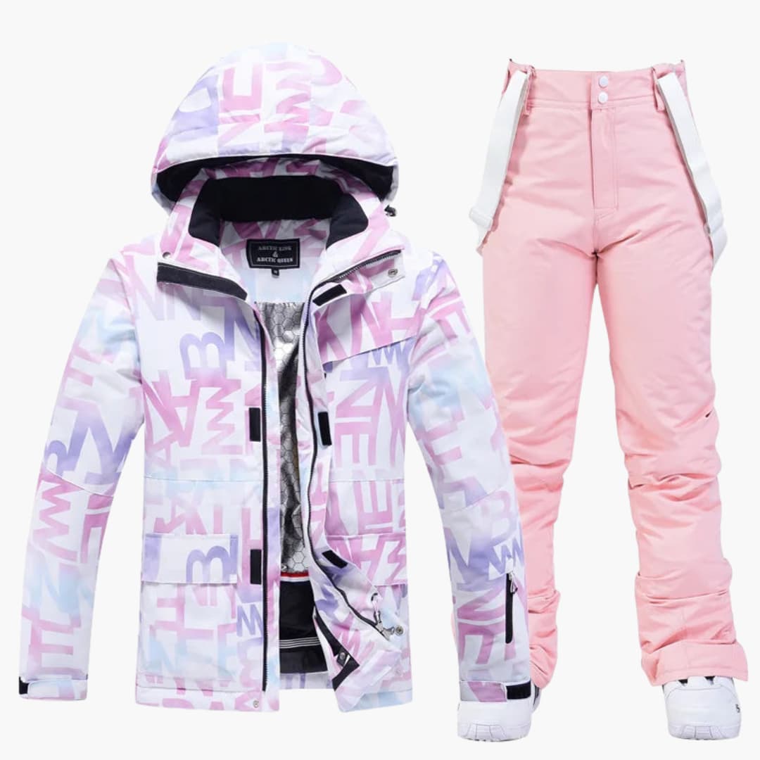 Damen-Skianzug mit Kapuzenjacke und Hosenträgerhose