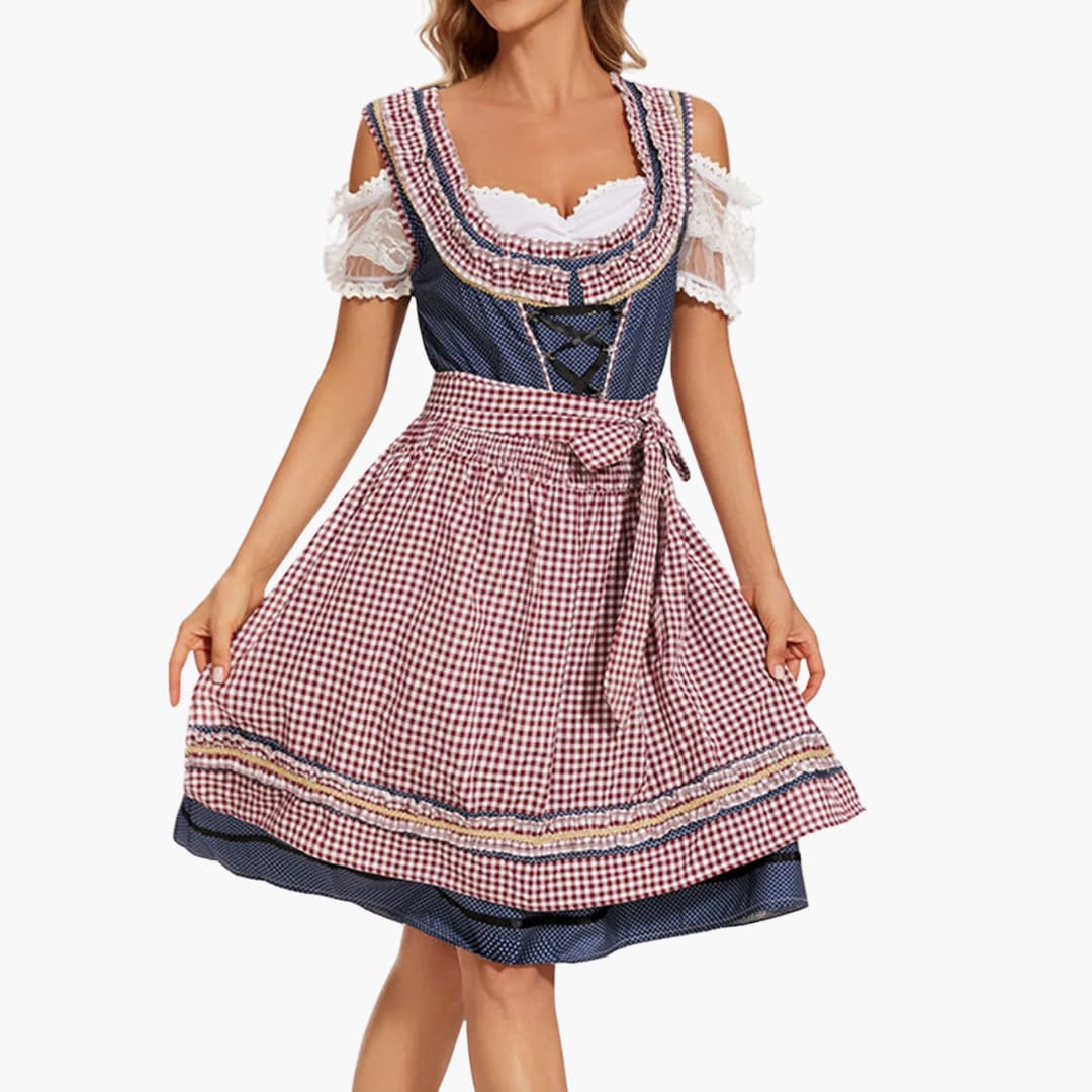 Damen Dirndl Kleid mit Karomuster und Schürze | Oktoberfest 2025