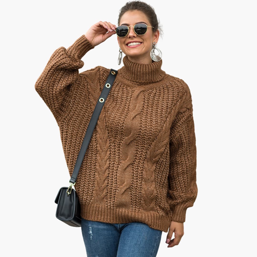 Damen-Strickpullover mit Rollkragen und Zopfmuster-Oberfläche