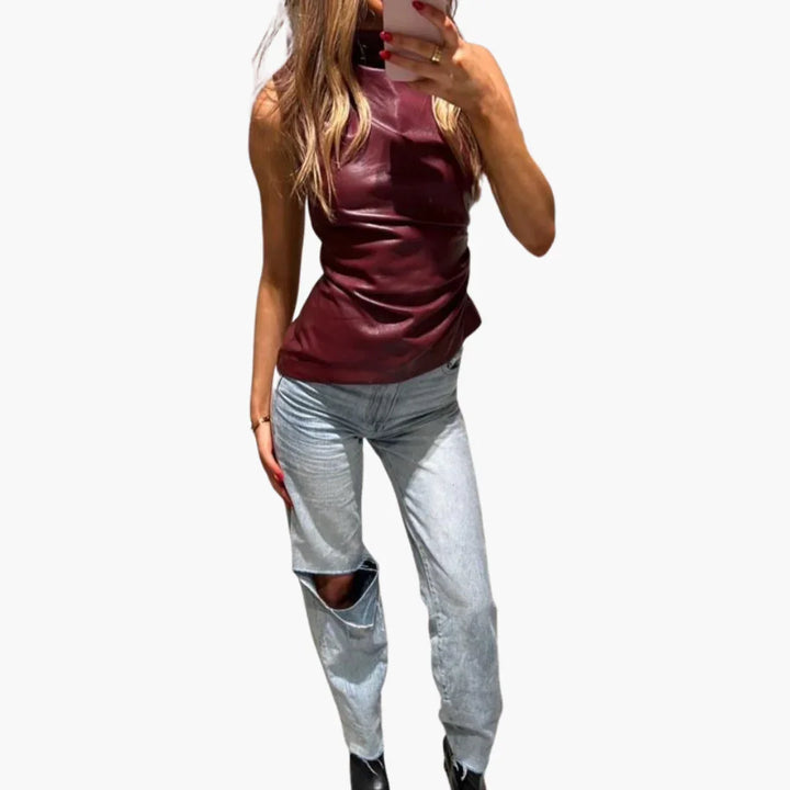 Ärmelloses Kunstleder Top für Damen
