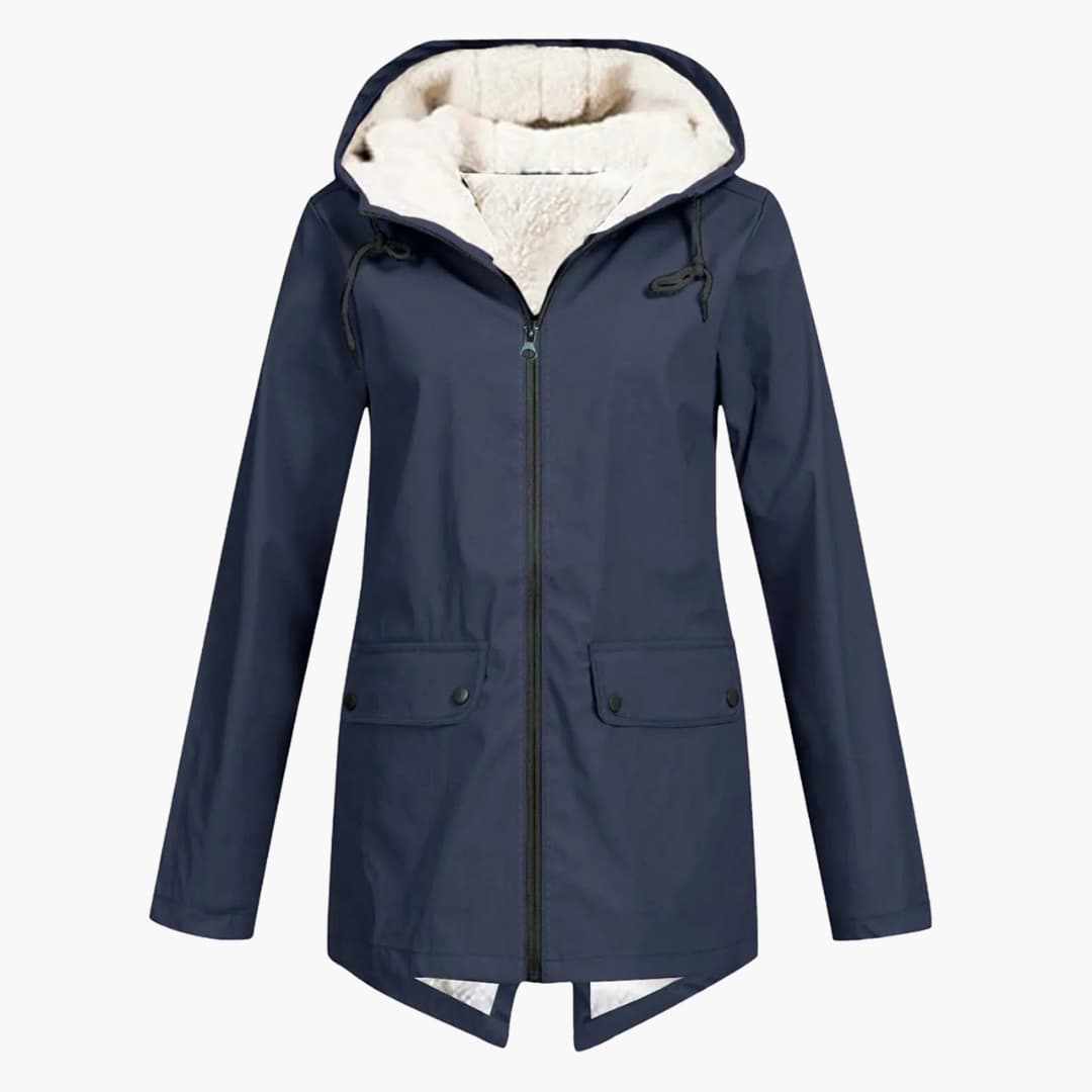 Damen Trenchcoat mit Kapuze, Reißverschluss und Fronttaschen