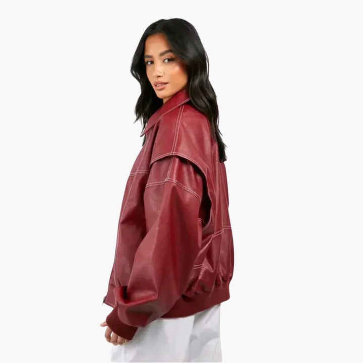Damen Oversize Jacke mit Kragen und Reißverschluss