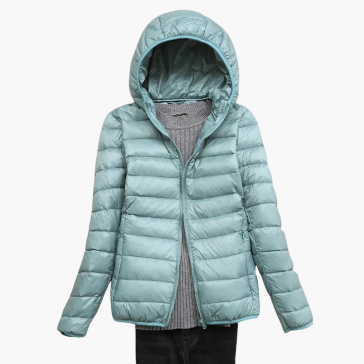 Damen Daunenjacke mit Kapuze und elastischen Bündchen