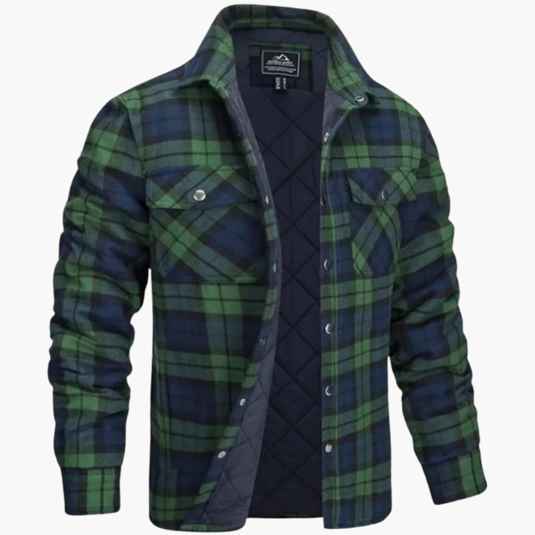 Herrenjacke mit Karomuster und durchgehendem Reißverschluss