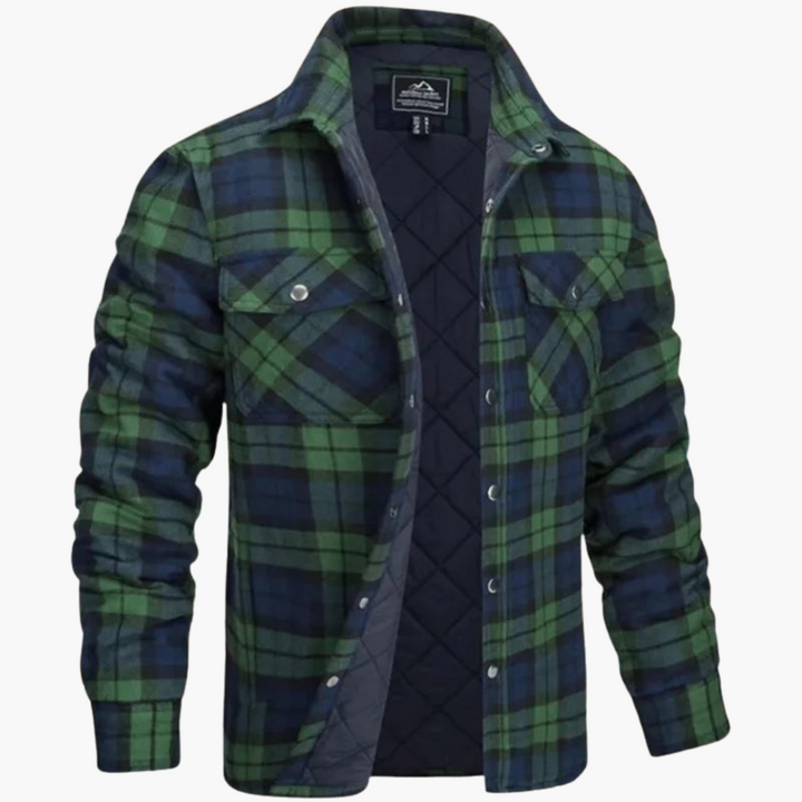 Herrenjacke mit Karomuster und durchgehendem Reißverschluss