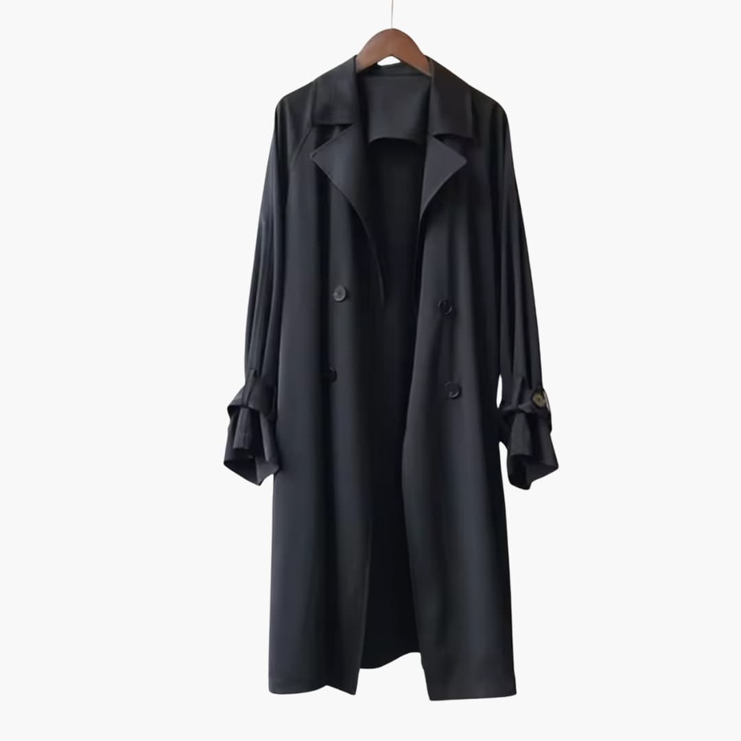 Damen Trenchcoat Lang mit Reverskragen und Knopfverschluss vorne