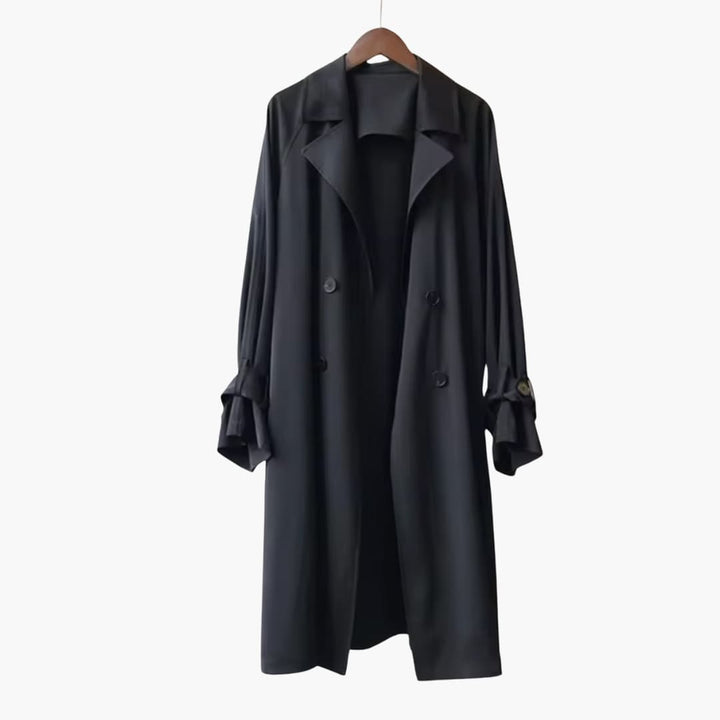 Damen Trenchcoat Lang mit Reverskragen und Knopfverschluss vorne