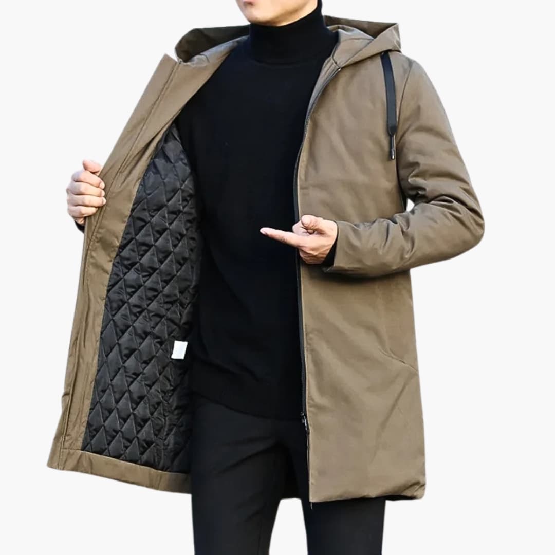 Herren-Regenjacke mit Kapuze, Steppung und durchgehendem Reißverschluss