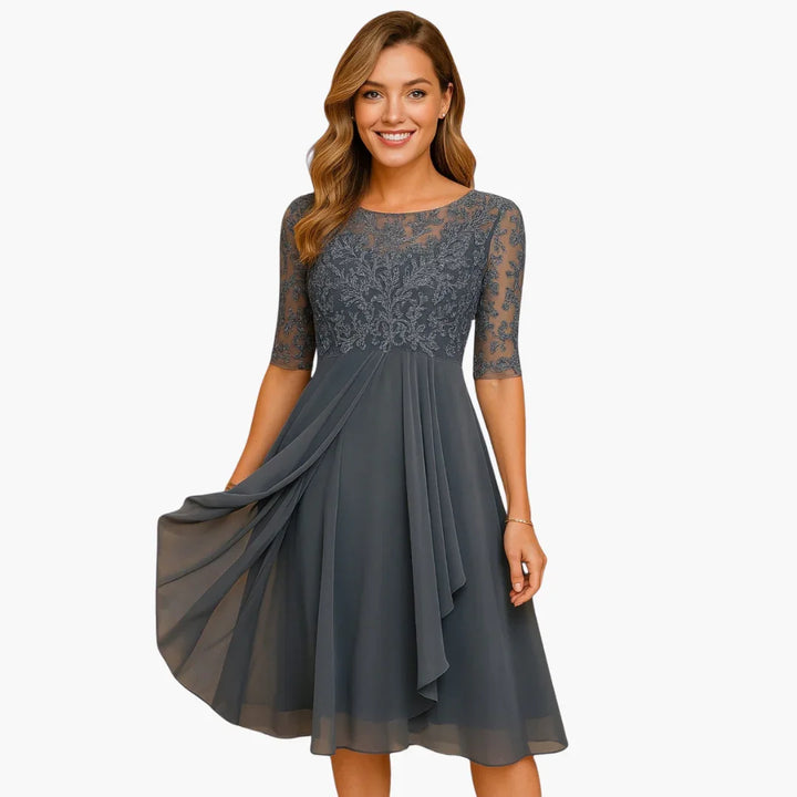 Spitzenärmel Midi Kleid für Damen