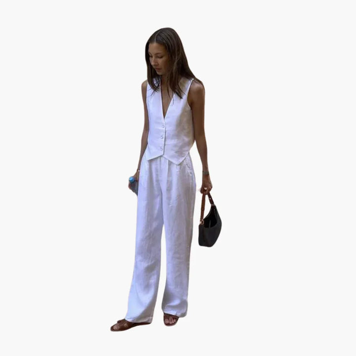 Leinen Zweiteiler Weste Hose für Damen