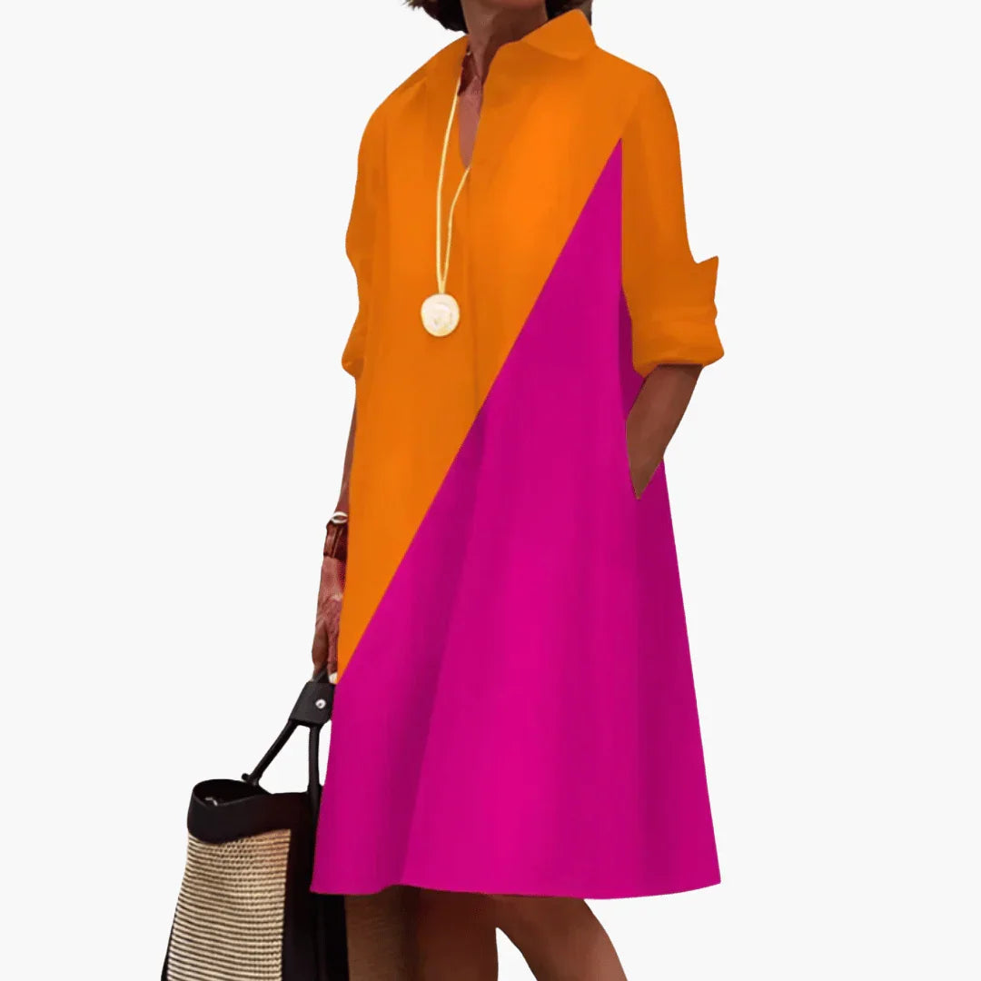 Kragen Shirtkleid mit Taschen für Damen