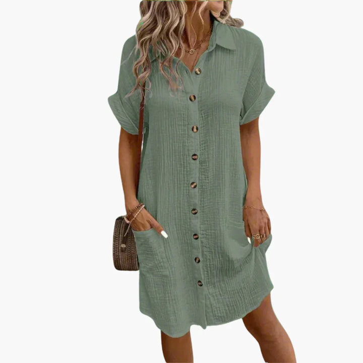 Kurzarm Hemdblusenkleid mit Knopfleiste für Damen