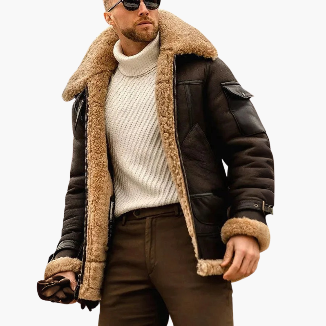 Herrenjacke mit Fellkragen und warmem Design