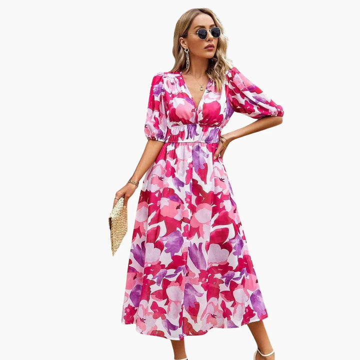 Blumen Midikleid mit Puffärmeln für Damen