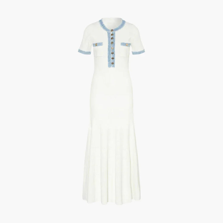 Maxi Kurzarmkleid mit Denim Besatz für Damen