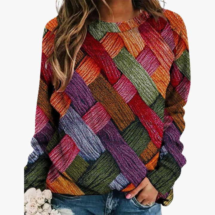 Damen pullover mit Rundhalsausschnitt und mehrfarbigem Muster